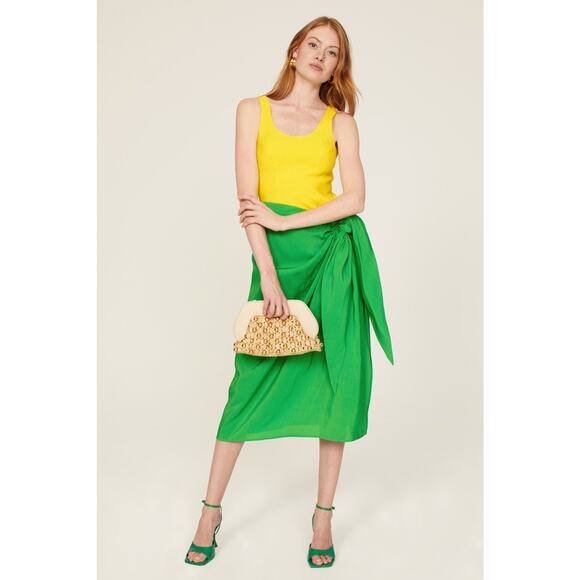 ROSIE ASSOULIN Women's Yellow Green Wrap Sarong Scoop Neck Beach Dress Size 6 - Picture 1 of 12